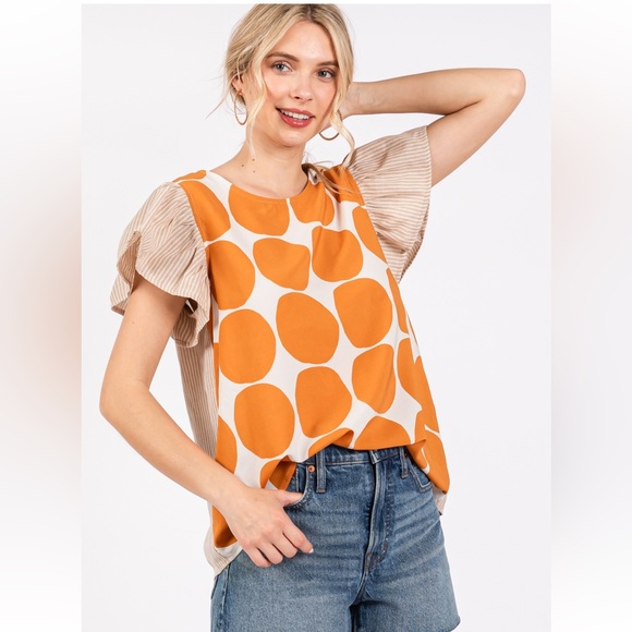 44 Contrast blouse top with polka dot and striped fabric - Picture 4 of 6